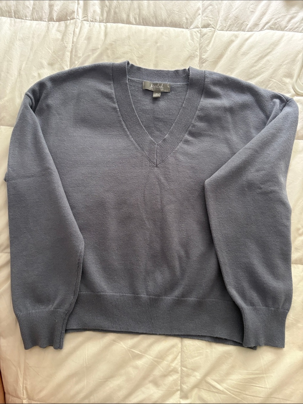 V-neck Women's Sweater in Soft Slate Blue